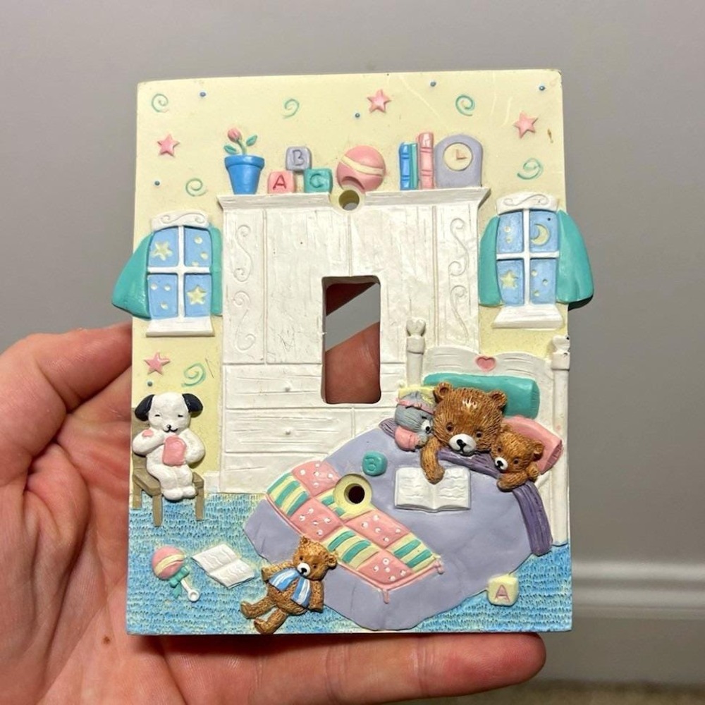 Y2K Kidcore Teddy Bear 3D Toggle Light Switch Wall Plate Cover w/Hardware EUC